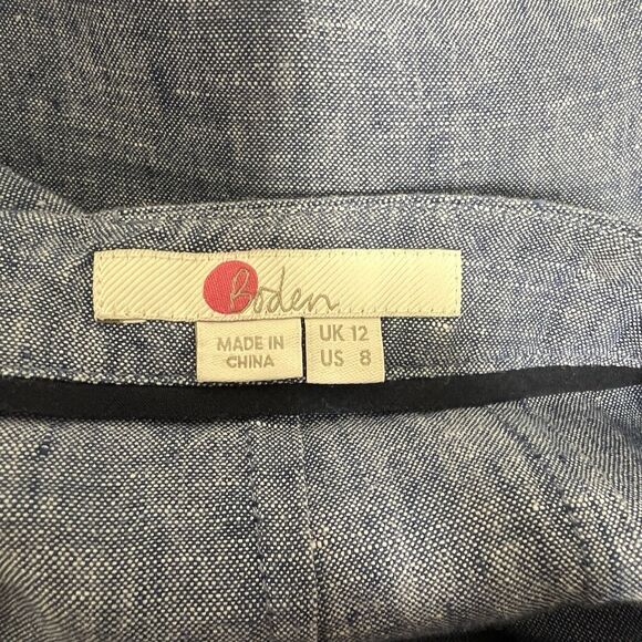 Boden 100% Linen Chambray Shorts Women’s 8 Blue Pleated Front High Rise A-Line - Picture 3 of 9